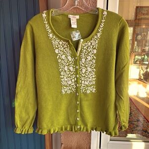 Sundance Cardigan Green with Ivory Embroidery